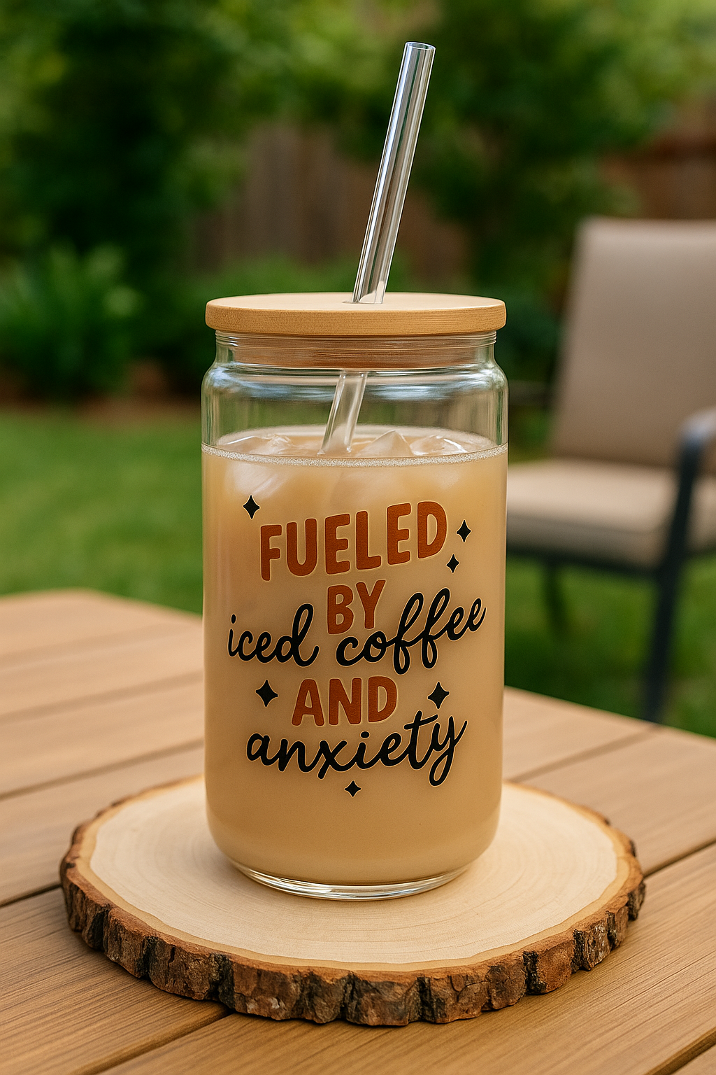 Fueled by Iced Coffee and Anxiety – Glass Can Tumbler
